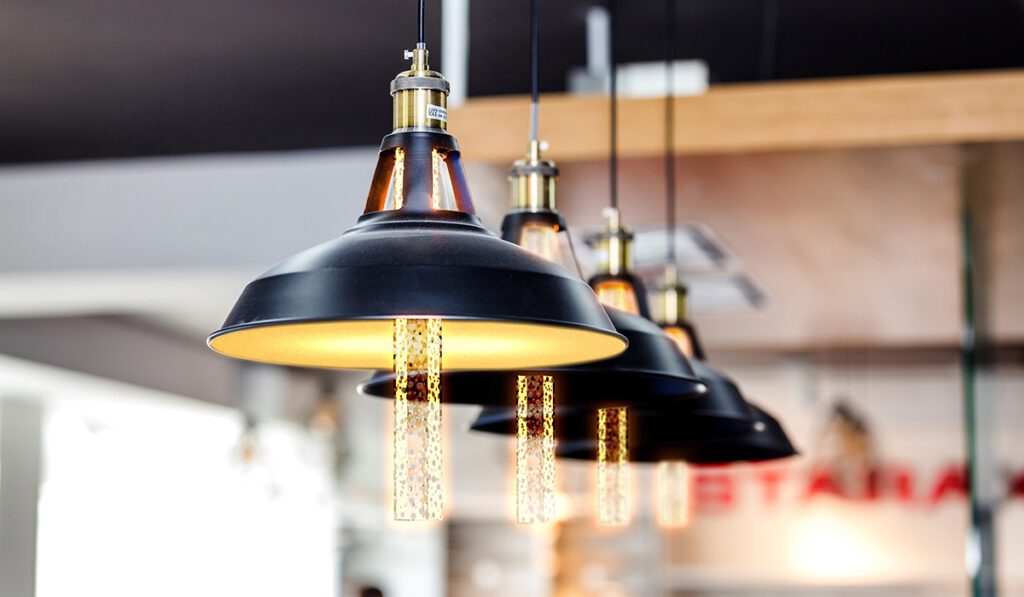 black pendant lighting for kitchen close up photo, Shallow DOF